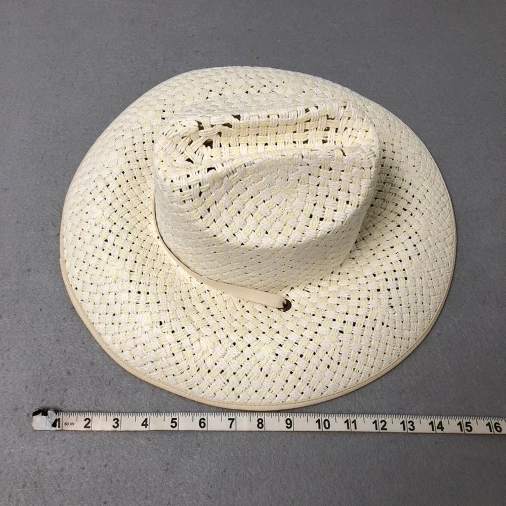 Lele Sadoughi Straw Sun Hat Womens OS Cream White Wide Brim Chin‎ Strap